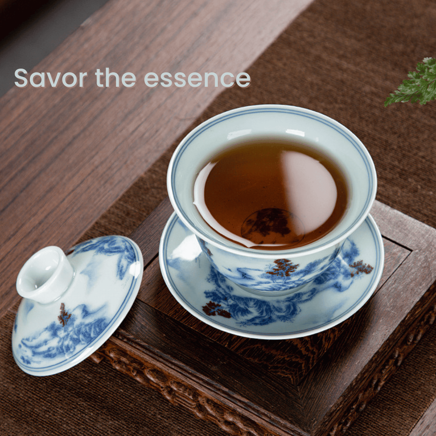 Hand-Painted Blue-and-White Porcelain Gaiwan: Nature Whisper Collection